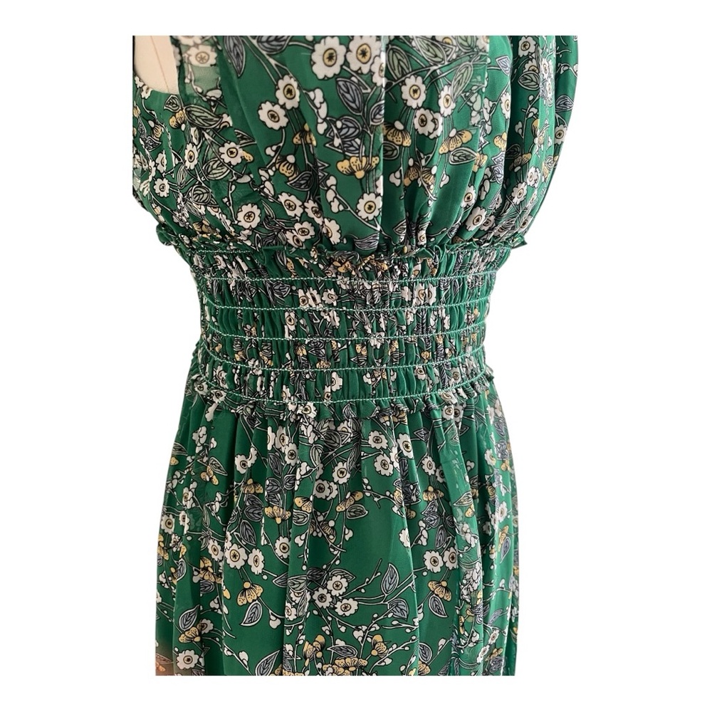 Green Floral V-Neck Smocked Waist Maxi Dress - Picture 6 of 8